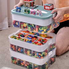 Storage Boxes for Lego Building Blocks 3-Tier Stackable Adjustable Compartments