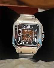 Custom Mod Watch – 38mm Santos Style Case | Brown Dial | Powered by Seiko NH35