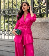 Zara Blazer Jacket With Belt Fuchsia Bright Pink Size XS S M L 3224/564 New