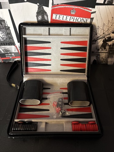 Black leather backgammon set - black,