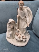 Classic Belleek Living Irish Nativity Pottery Holy Family. 11 in H. 8 wide. 