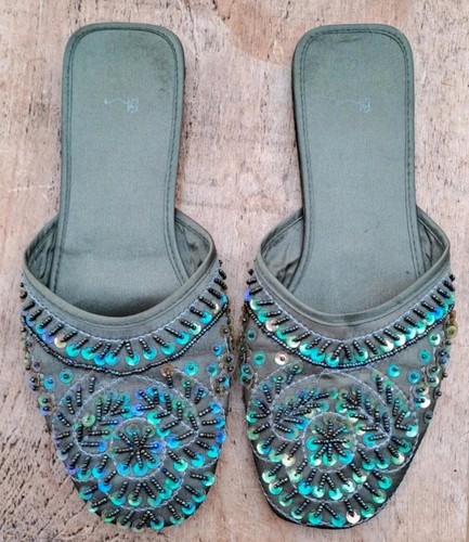 Silky green sequined mules