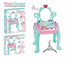 Girls Vanity Table With Mirror Piano Dresser Child Makeup Case Cosmetic Toy Set