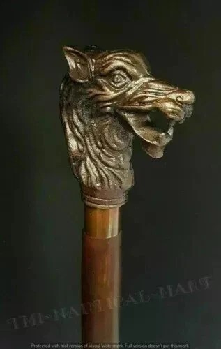 Wolf head brass handle - wolf,