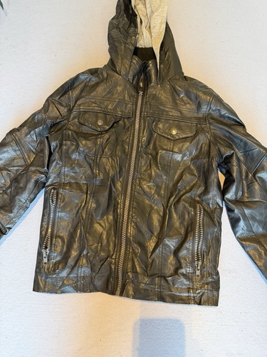 314 boys black faux leather - faux,