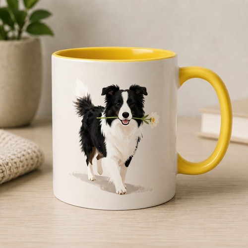 Border collie yellow coffee - border,