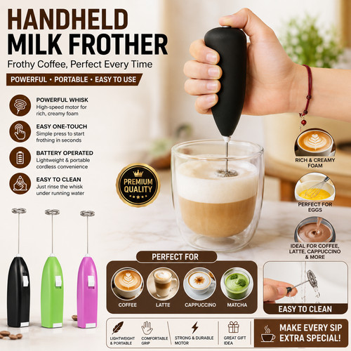 Handheld milk frother frothy - milk,
