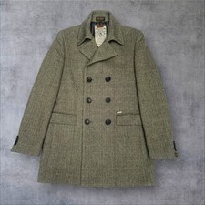 Mens Scotch and Soda grey herringbone weave double breasted peacoat large