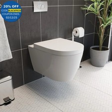 Wall Hung Rimless Toilet Bathroom Modern Pan Round WC & Soft Close Seat White