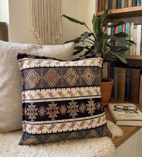 Black khaki aztec cushion - black,