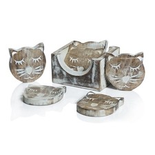 6 x Wooden Coasters Cat Coffee