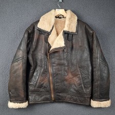 Vintage SHEARLING SHEEPSKIN Jacket Mens L Brown B3 Flight Bomber Aviator Leather