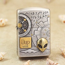 Zippo Armor Lighter Alien UFO Design Smoked Silver Collectible 115 Uup