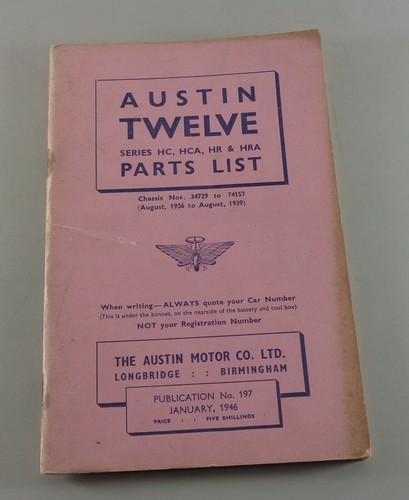 Parts catalog austin twelve - parts,