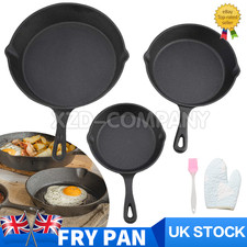 Set of 3 Cast Iron Non Stick Skillet Griddle Cooking Pan Pre-Seasoned Frying Pan