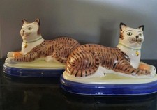  Pair of Vintage Staffordshire-Style Mantle companion Cats