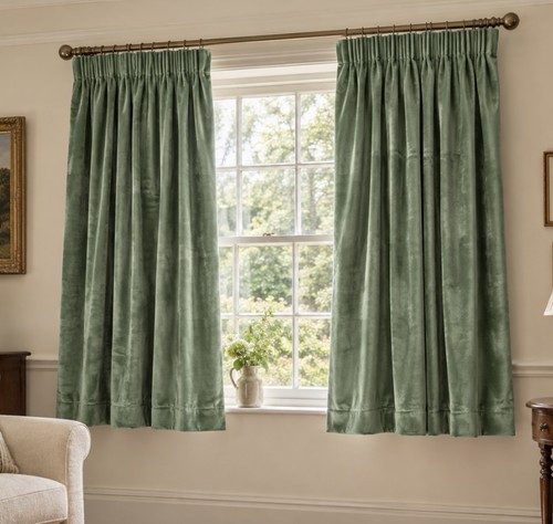 Vintage velvet curtains - curtains, sage