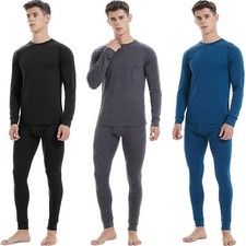 Mens 100% Merino Wool Base Layer Set Ski Thermal Long Johns Top Bottom Underwear