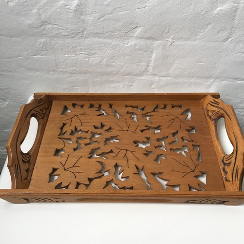Vintage wooden tray carved - wooden,