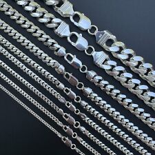 Mens Real Solid 925 Sterling Silver Miami Cuban Chain 2-12mm Heavy Link Necklace