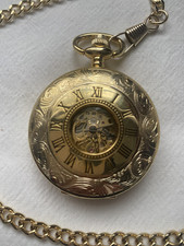 David Aster Gold Patterned Half Hunter Mechanical Pocket Watch. New. Working.