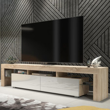 200cm TV Unit Oak & White Sideboard Cabinet | TV Stand | White High Gloss Doors