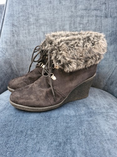 Black faux suede wedge ankle - black,