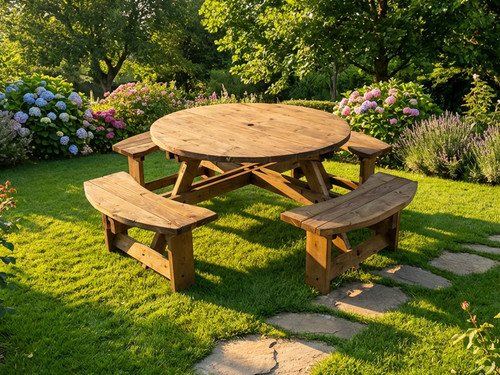Meadow round picnic table - meadow,