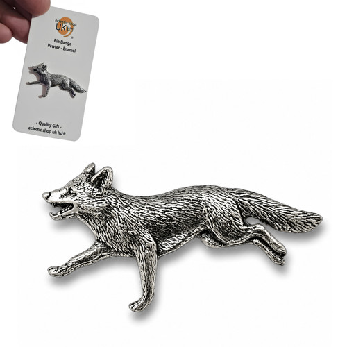 Fox pin badge pewter - fox, running
