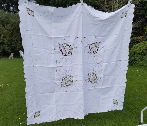 Embroidered tablecloth antique - tablecloth,