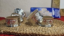 Vintage Queen Anne Set of 4 Silver Plated Napkin Rings in Box