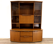 DISPLAY CABINET Sakol Teak Veneer Glass Shelves Drawers Cocktail FREE DELIVERY
