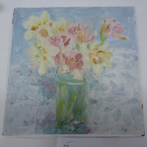 Paeony tulips oil board - tulips,