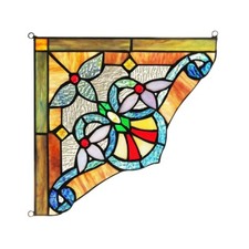 Stained Glass Window Panels Victorian Corner 10" Handcrafted PAIR Suncatcher
