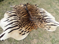 LARGE ! TIGER BENGAL print printed Cowhide Rug natural Cow Hide Skin beige zebra