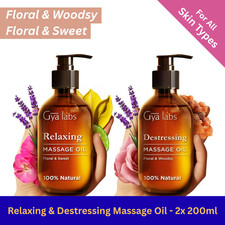 Gya Labs Destressing & Relaxing Massage Oil 2 Pack. Duo Oils For Muscles 200ml