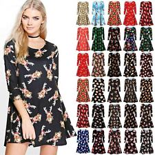 Womens Christmas Mini Swing Dress Plus Size Ladies Xmas Party Long Tops T-Shirt
