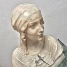 Large Antique Marble Alabaster Bust of Young Woman Lady Italy19th Sculpture