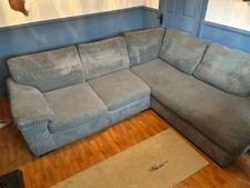 L corner sofa soft cord like fabric in grey sit 5 people