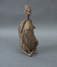 UNUSUAL SMALL HEAVY WEST AFRICAN TRIBAL DOGON? CAST METAL FIGURE WITH STONE BODY