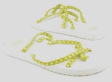 SANUK WOMENS LEATHER STRAPPY TOE POST SANDAL. LIME GREEN WHITE, 5 UK, 38 EU, NEW