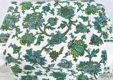Vintage St Michael Lined Curtains Pair Paisley Floral Greens White 71 D x 82 W