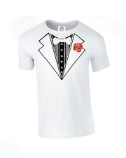 Tuxedo Suit Bow Tie fancy dress T SHIRT WEDDING funny fathers gift (ROSE,TSHIRT)