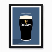 Handsome Pint of Guinness Art Print Framed Wall Art Poster Canvas Print Picture