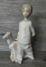 Vintage Lladro Nao Style Spain Boy With Rocking Horse, Glossy Porcelain Figurine