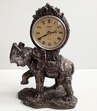 🔥Juliana Bronze Effect Elephant Mantel Desk Shelf Clock Quartz 26/18/10 Cm