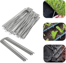 100 x Metal Galvanised Garden Pegs Landscape Weed Membrane Staples U Pins Hooks