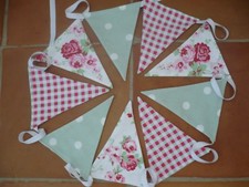 CATH KIDSTON IKEA WHITE ROSALI ROSE & GINGHAM & LAURA ASHLEY GREEN SPOT BUNTING