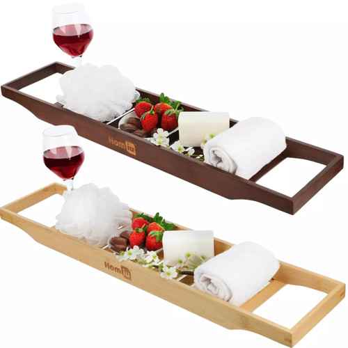 Bamboo wood bath tub rack - wood,