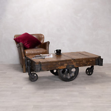 COFFEE TABLE WOODEN TROLLEY CART CAST IRON WOODEN TABLE VINTAGE TABLE